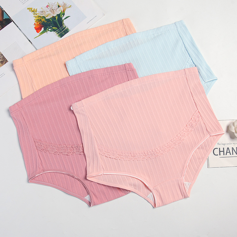 4-dielny set tehotenskej spodnej bielizne s vysokým pásom – priedušný, nastaviteľná podpora tehotenstva; pletenina z čistého bavlneného materiálu, 100% bavlna v rozkroku