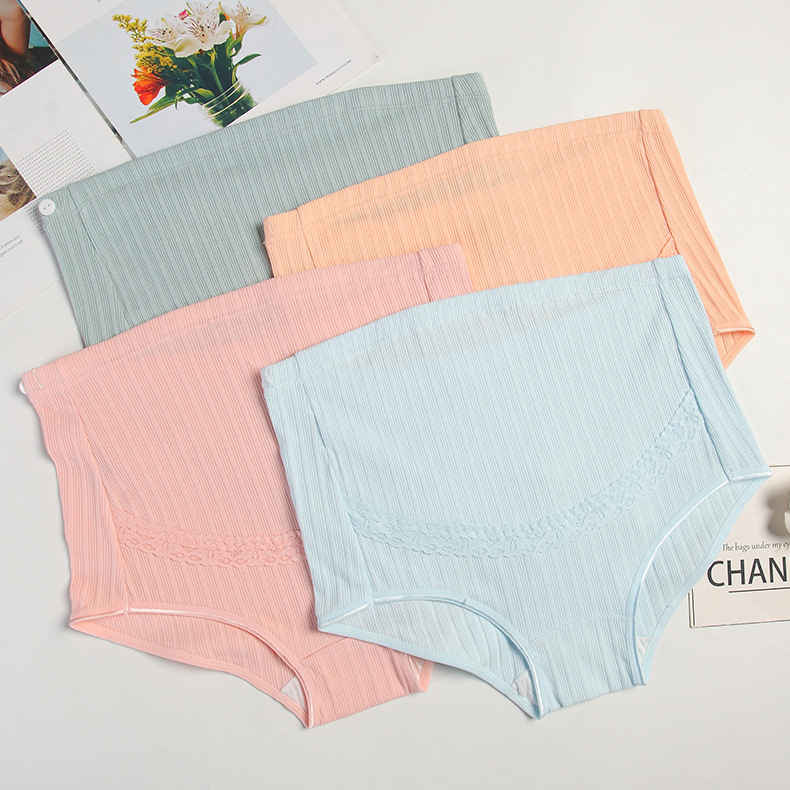 4-dielny set tehotenskej spodnej bielizne s vysokým pásom – priedušný, nastaviteľná podpora tehotenstva; pletenina z čistého bavlneného materiálu, 100% bavlna v rozkroku