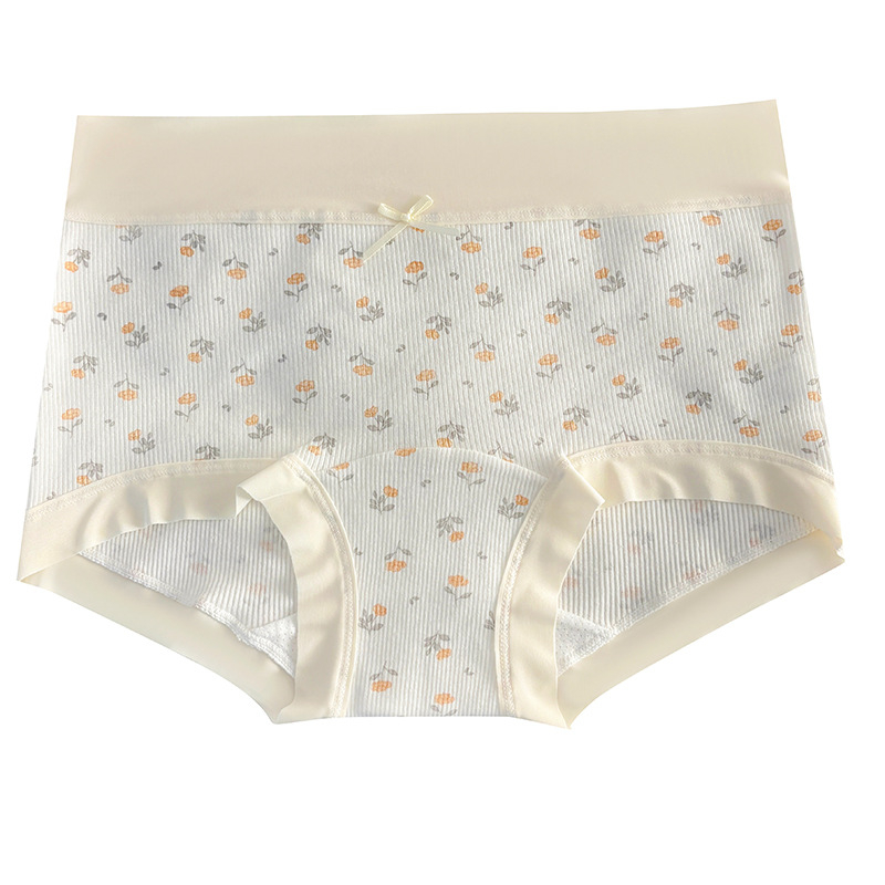 Памучни дамски бикини с средна талия и удължен шев, дишащи, с дизайн панделка, цветни блокове и точки