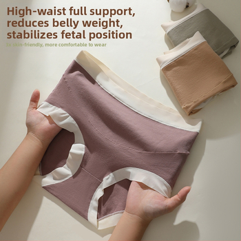 Tehotenské nohavičky z bavlny s vysokým pásom, antibakteriálne, priedušné, podpora brucha (bavlna 95–100%; podšívka 100% bavlna; pletená látka; 60 Count)