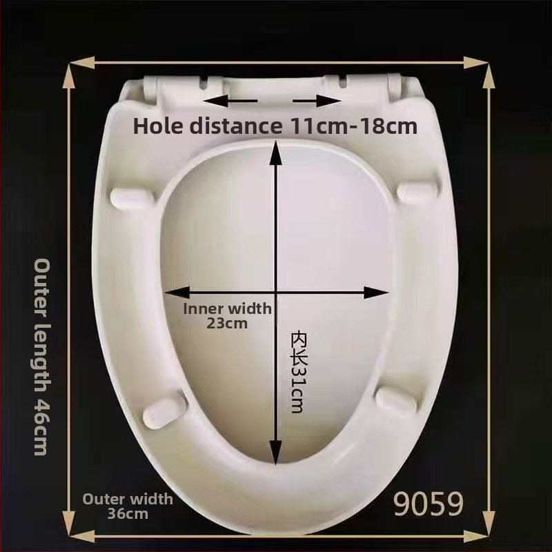 Hrubý kryt na WC so tichým zatváraním, univerzálny pre bežné toalety — materiál: PP doska; vzdialenosť montážnych otvorov: 13–17; model: cxs-2023-6-15-002