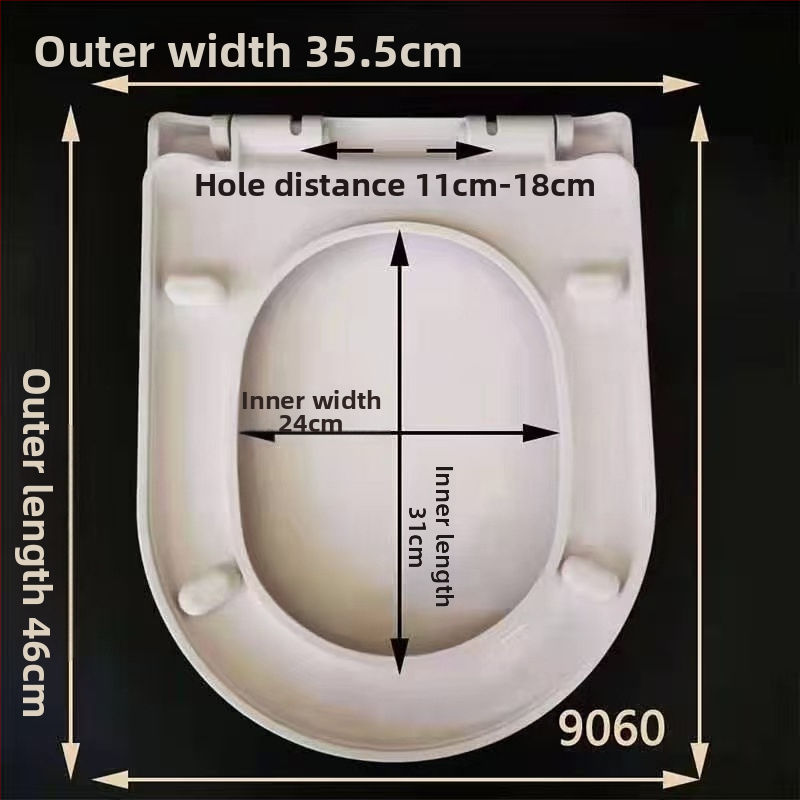 Hrubý kryt na WC so tichým zatváraním, univerzálny pre bežné toalety — materiál: PP doska; vzdialenosť montážnych otvorov: 13–17; model: cxs-2023-6-15-002