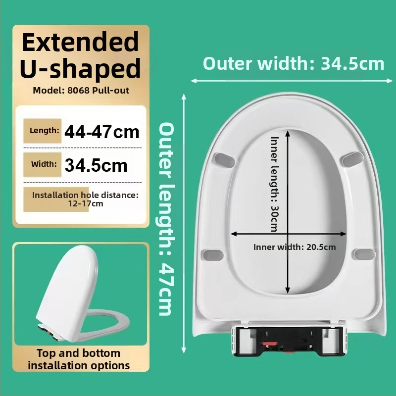 Hrubý kryt na WC so tichým zatváraním, univerzálny pre bežné toalety — materiál: PP doska; vzdialenosť montážnych otvorov: 13–17; model: cxs-2023-6-15-002