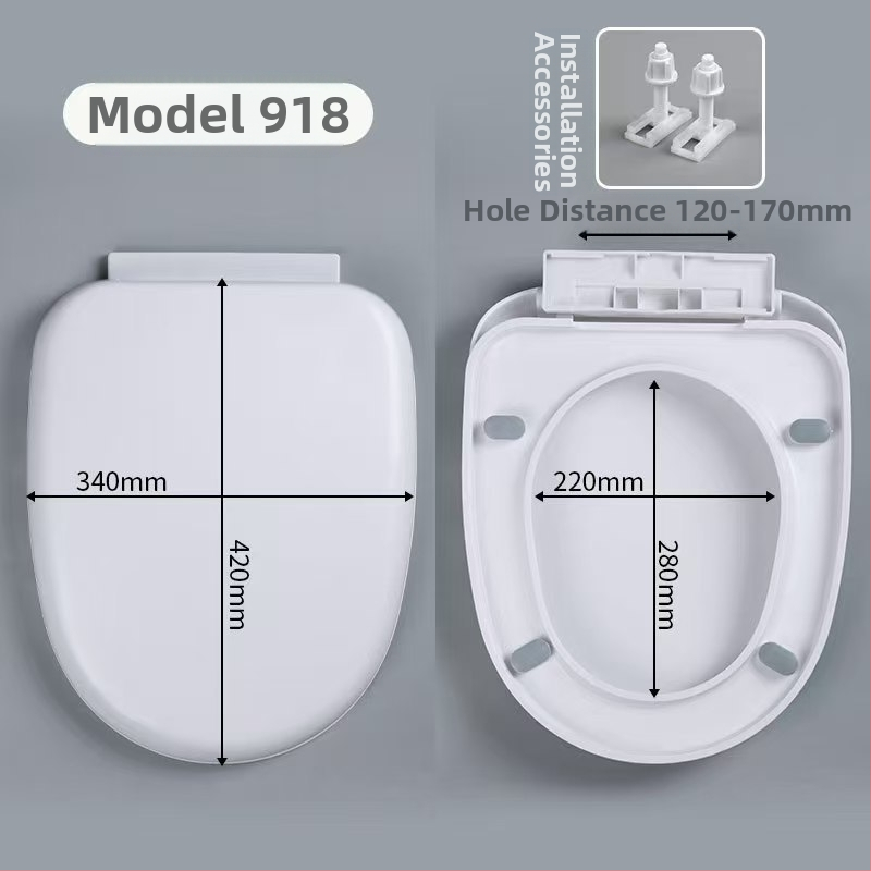 Hrubý kryt na WC so tichým zatváraním, univerzálny pre bežné toalety — materiál: PP doska; vzdialenosť montážnych otvorov: 13–17; model: cxs-2023-6-15-002