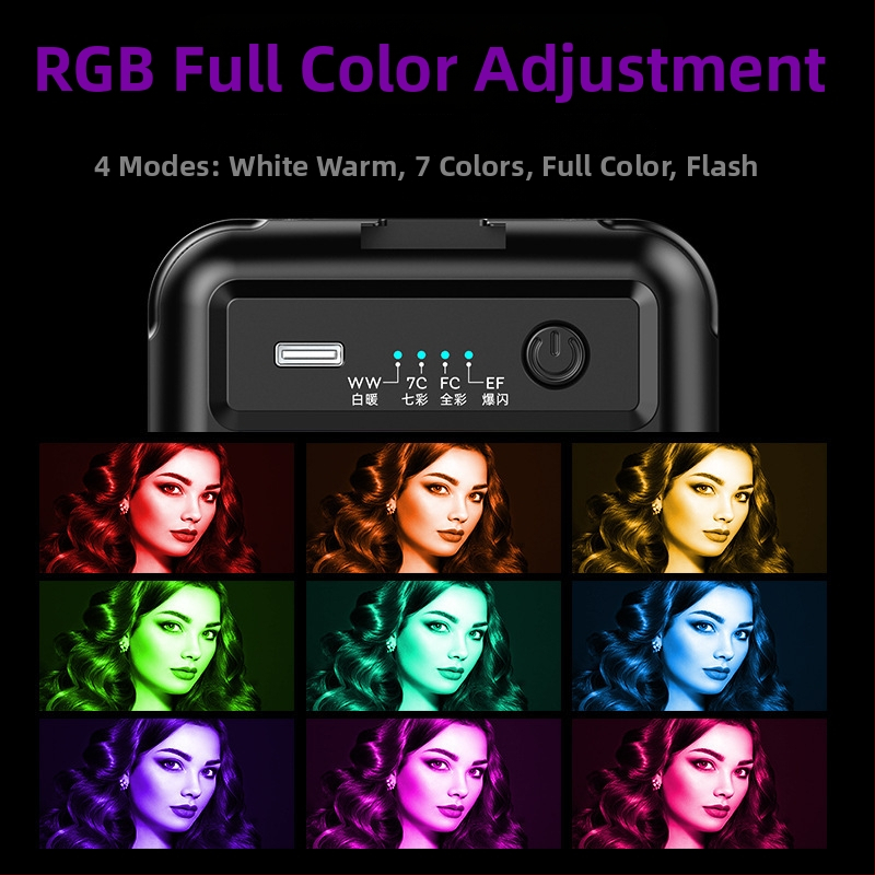 LED ръчно осветление за снимане и стрийминг — с регулируема температура на светлината, 3W, захранване 5V/1A, за мобилни телефони и DSLR, настолно използване
