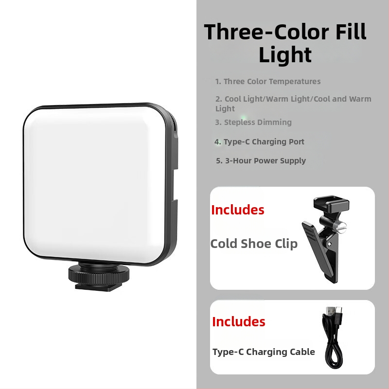 LED ръчно осветление за снимане и стрийминг — с регулируема температура на светлината, 3W, захранване 5V/1A, за мобилни телефони и DSLR, настолно използване