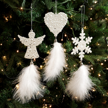 Ornament suspendat pentru brad — plastic și pene, APYX605, Gangheng, Stil Crăciun