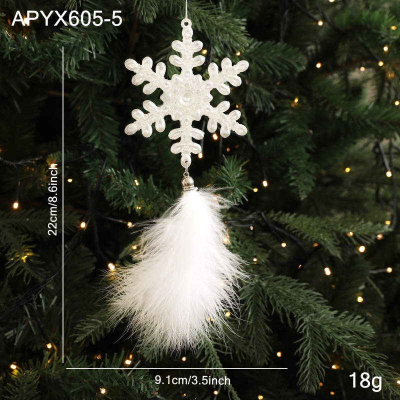 Ornament suspendat pentru brad — plastic și pene, APYX605, Gangheng, Stil Crăciun