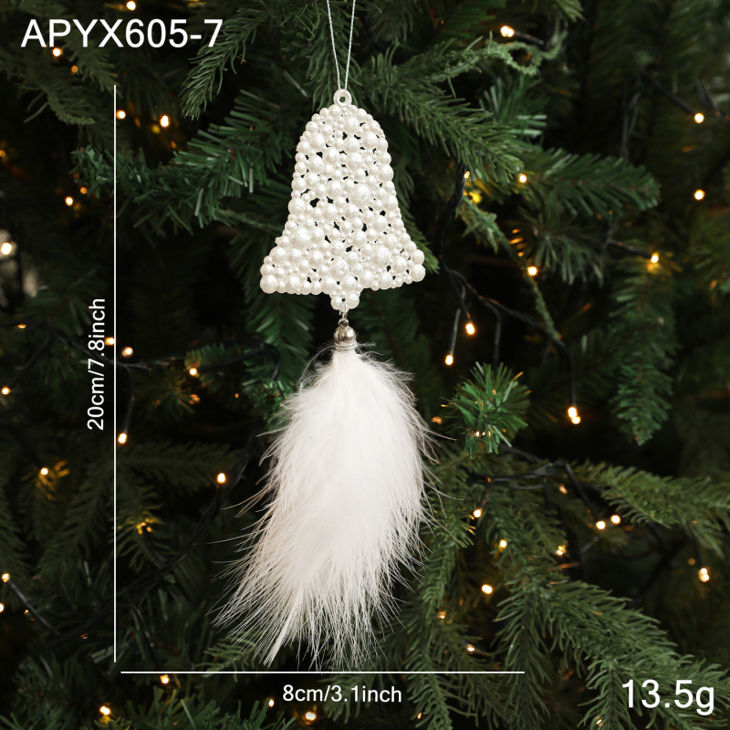 Ornament suspendat pentru brad — plastic și pene, APYX605, Gangheng, Stil Crăciun