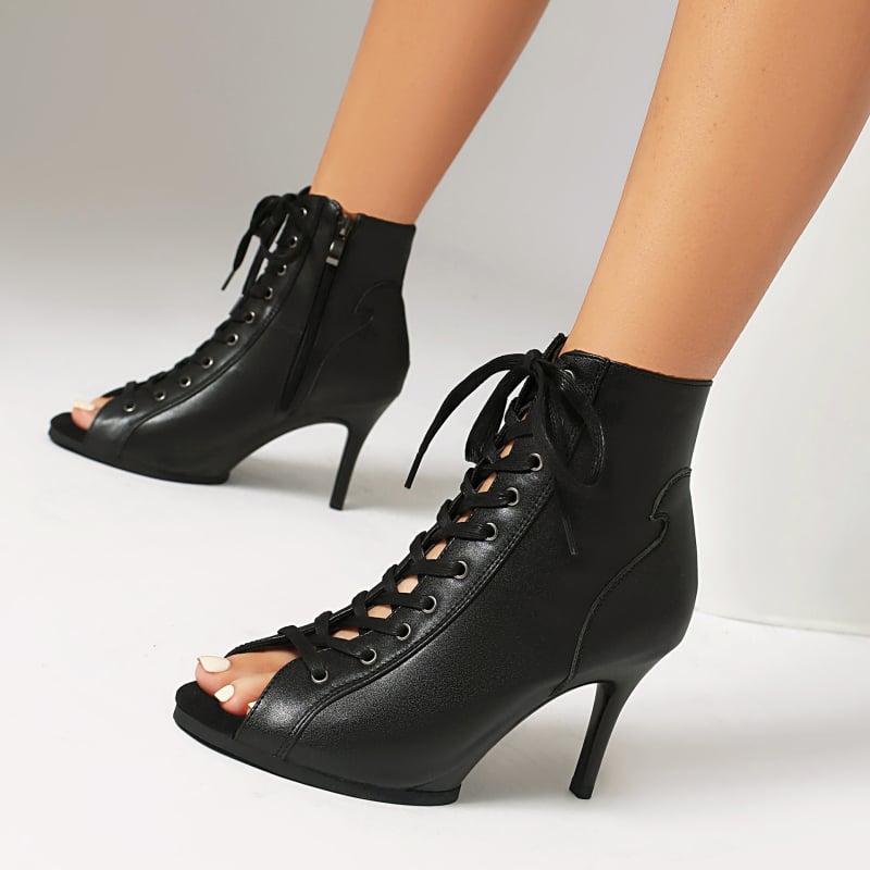 Tanečné topánky pre ženy – horný materiál patentovaná koža, gumová podrážka, šnúrky, rovnováha a protišmyk, 3220