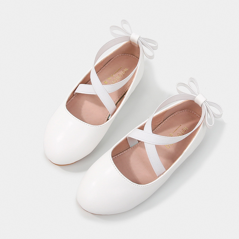 Dievčenské tanečné topánky z PU kože, štýl princezná, elastický pásik na zapínanie, jednofarebný vzor, podrážka z teľacej šľachy