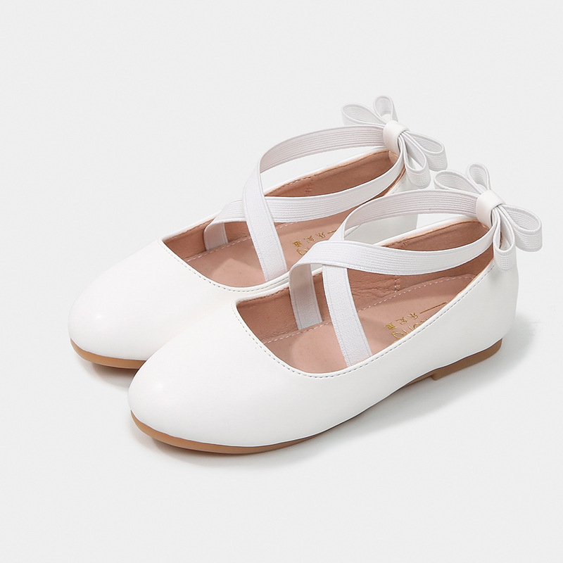 Dievčenské tanečné topánky z PU kože, štýl princezná, elastický pásik na zapínanie, jednofarebný vzor, podrážka z teľacej šľachy