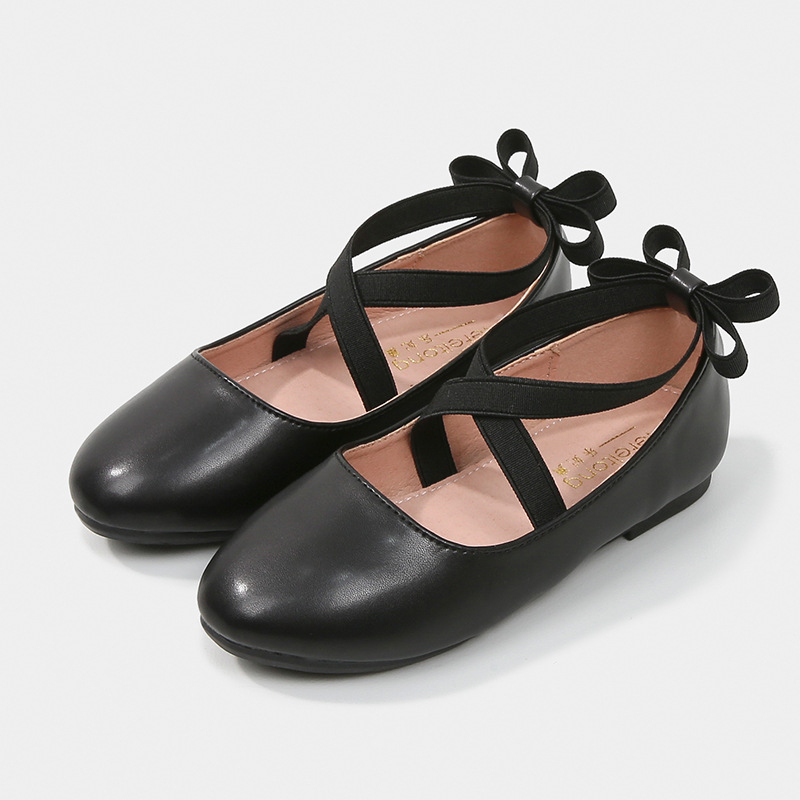 Dievčenské tanečné topánky z PU kože, štýl princezná, elastický pásik na zapínanie, jednofarebný vzor, podrážka z teľacej šľachy