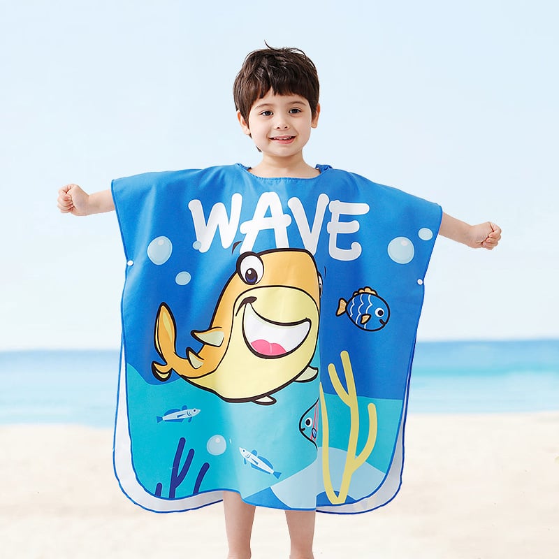 Детска хавлия за баня с качулка – абсорбираща, принтована тъкан с двустранно кадифено покритие; основен компонент 87%, вторичен 13%; GSM 200–300 g/m²; персонализиране: Да