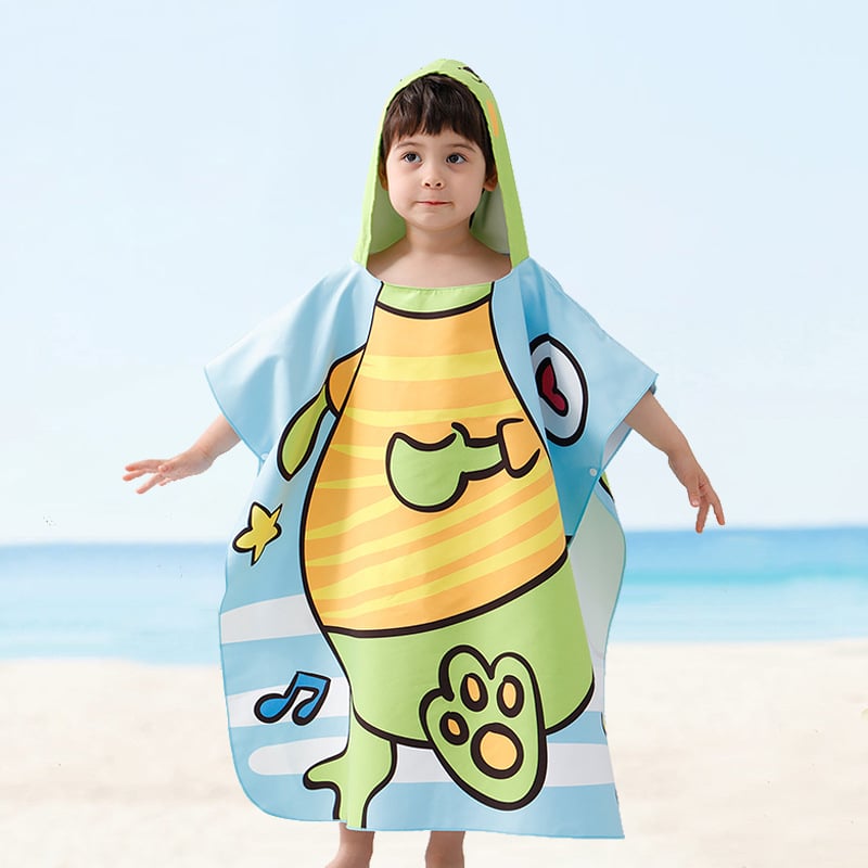 Детска хавлия за баня с качулка – абсорбираща, принтована тъкан с двустранно кадифено покритие; основен компонент 87%, вторичен 13%; GSM 200–300 g/m²; персонализиране: Да