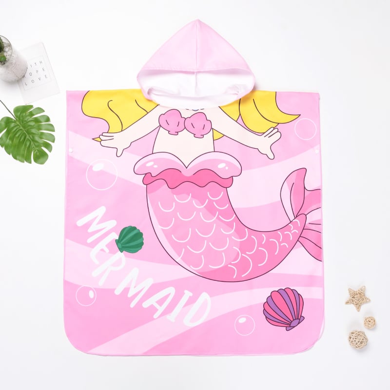 Детска хавлия за баня с качулка – абсорбираща, принтована тъкан с двустранно кадифено покритие; основен компонент 87%, вторичен 13%; GSM 200–300 g/m²; персонализиране: Да