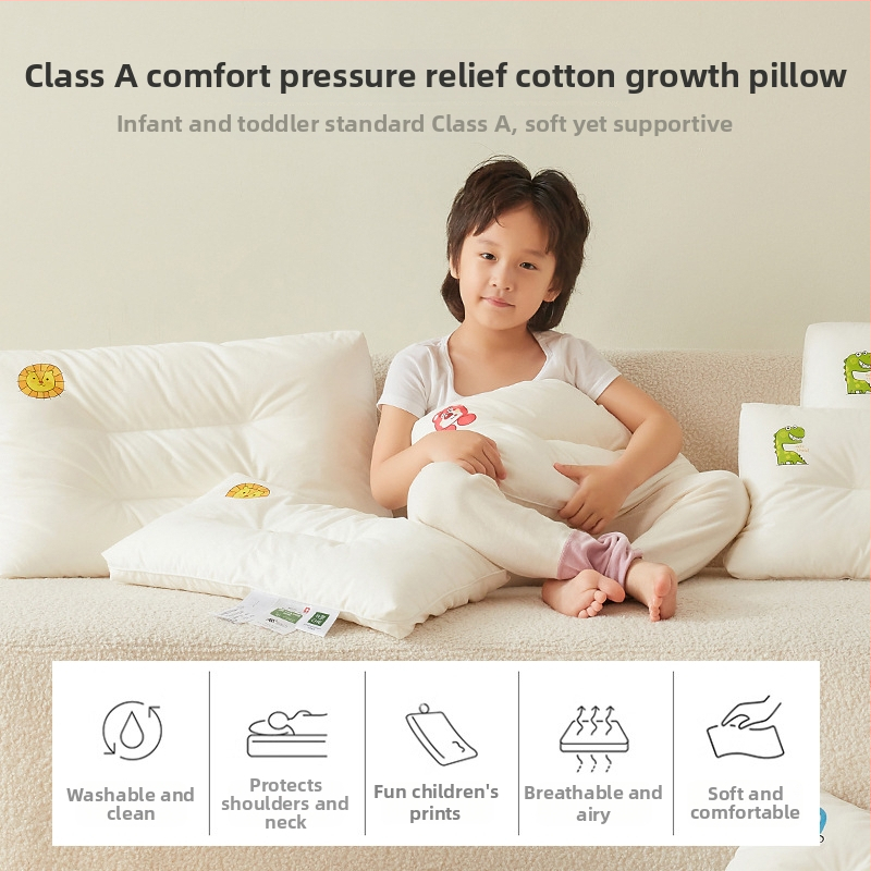 Detská spánková vankúš s jadrom z 100% bavlny, výplň z polyesterových vlákien, obdĺžnikový tvar, výška jadra 5,1–10 cm, hmotnosť 0,55–1,0 kg