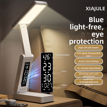 Sklopná stolná lampa s hodinami a zabudovaným power bankom, dotykový vypínač, 7W, CRI ≥95, CE certifikát