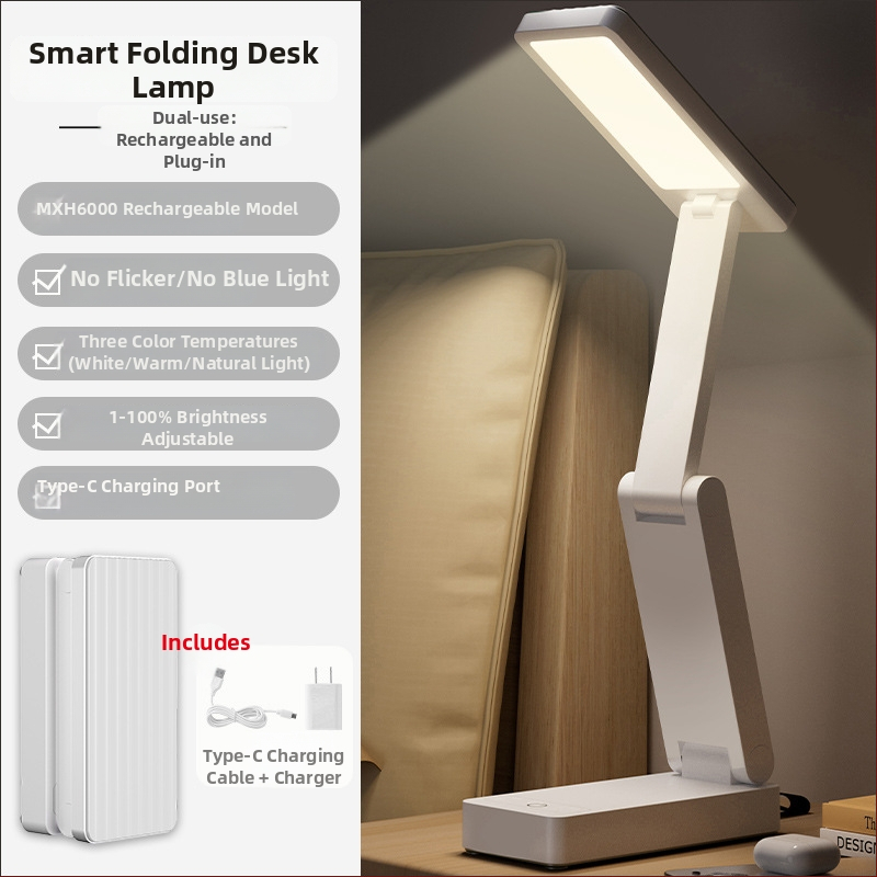 Sklopná stolná lampa s hodinami a zabudovaným power bankom, dotykový vypínač, 7W, CRI ≥95, CE certifikát