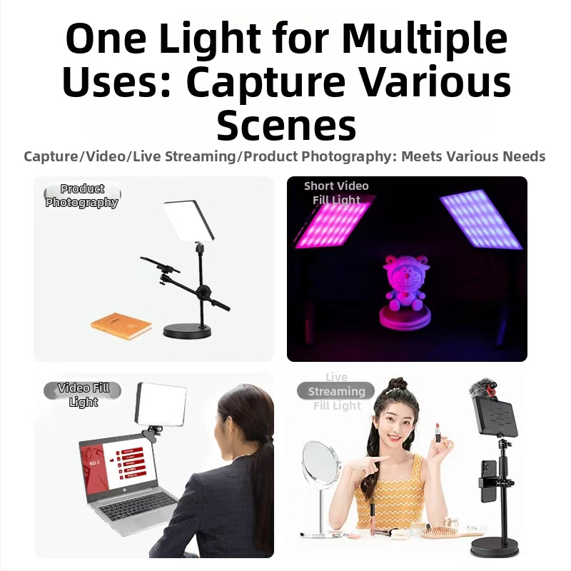 LED панел за fotografия с плавно димерване, 50W, 5V, цветова температура 2500–9900K, настолно използване, за фотография и лайв стрийминг