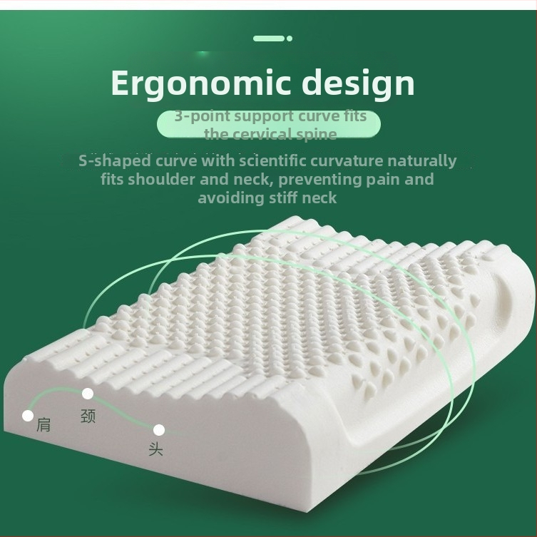 Latekso pagalvė su 90% natūralaus latekso, stačiakampio formos, megztas vidinis sluoksnis, 25 cm ir daugiau aukštis, masažo granulės kaklo palaikymui
