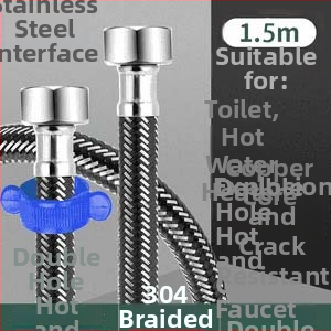 Innovator 304 oceľový opletený rúr - výbušne odolný, vysokotlakový prívod vody pre ohrievače a toalety, dvojité oceľové konce, moderný minimalistický štýl