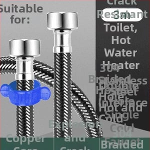 Innovator 304 oceľový opletený rúr - výbušne odolný, vysokotlakový prívod vody pre ohrievače a toalety, dvojité oceľové konce, moderný minimalistický štýl