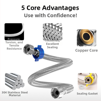 Innovator 304 oceľový opletený rúr - výbušne odolný, vysokotlakový prívod vody pre ohrievače a toalety, dvojité oceľové konce, moderný minimalistický štýl