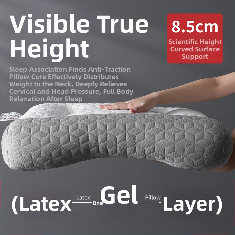 Latekso kaklo atramosi pagalvių komplektas – stačiakampio formos, megzta šerdis, latekso kiekis 80–90%, tinkamas šoniniam ir nugaros miegui