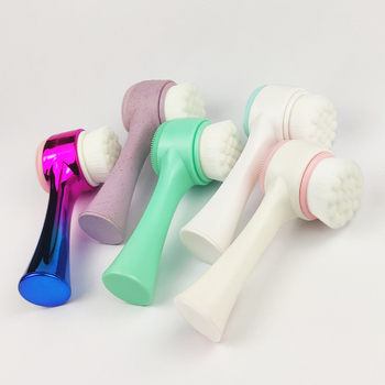 Jemná silikónová dvojstranná čistiaca kefka na tvár — stojací dizajn, ručná