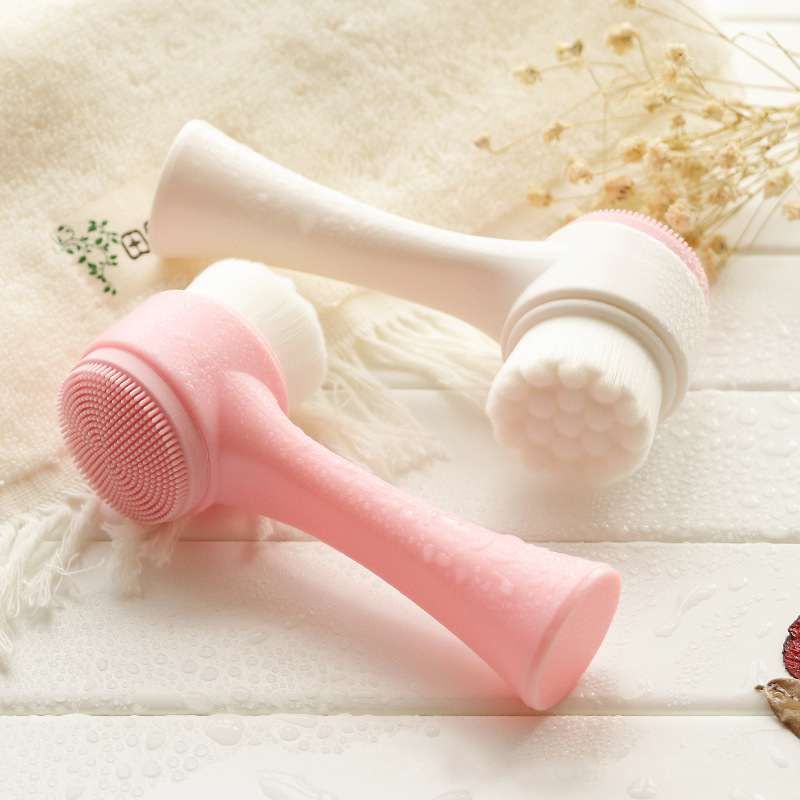 Jemná silikónová dvojstranná čistiaca kefka na tvár — stojací dizajn, ručná