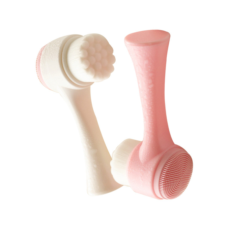 Jemná silikónová dvojstranná čistiaca kefka na tvár — stojací dizajn, ručná