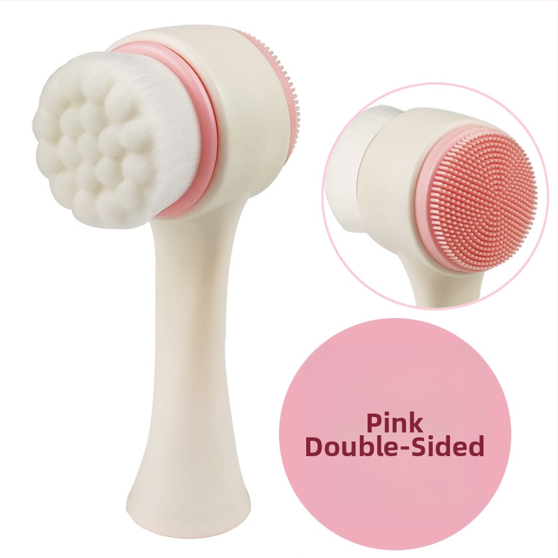 Jemná silikónová dvojstranná čistiaca kefka na tvár — stojací dizajn, ručná