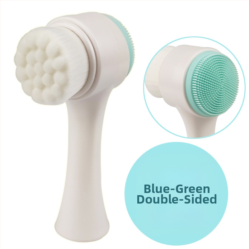 Jemná silikónová dvojstranná čistiaca kefka na tvár — stojací dizajn, ručná
