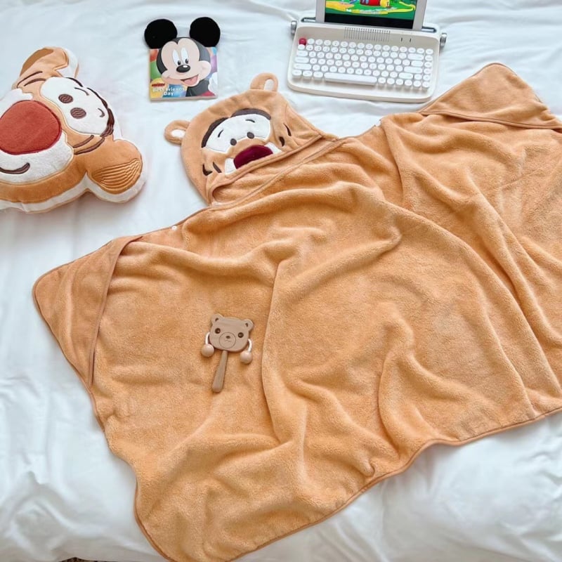 Детска кърпа за баня с качулка, корал-флийс, абсорбираща 300–400 г, 150D прежда, подгъв