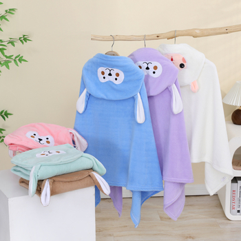 Παιδικό μπουρνούζι μπάνιου με κουκούλα από φλις κοραλλιών, γρήγορο στέγνωμα, 200–300 g, 150D, κέντημα και ραφή