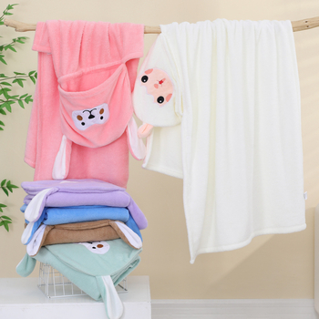 Παιδικό μπουρνούζι μπάνιου με κουκούλα από φλις κοραλλιών, γρήγορο στέγνωμα, 200–300 g, 150D, κέντημα και ραφή