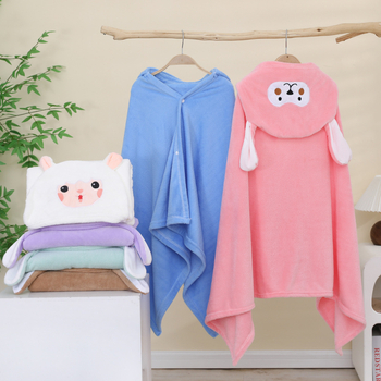 Παιδικό μπουρνούζι μπάνιου με κουκούλα από φλις κοραλλιών, γρήγορο στέγνωμα, 200–300 g, 150D, κέντημα και ραφή