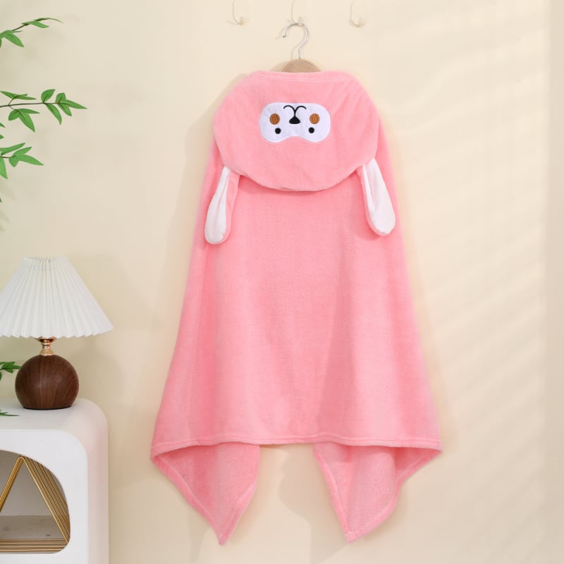 Παιδικό μπουρνούζι μπάνιου με κουκούλα από φλις κοραλλιών, γρήγορο στέγνωμα, 200–300 g, 150D, κέντημα και ραφή
