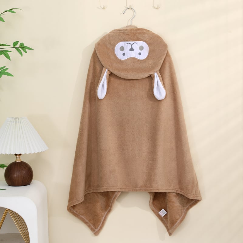 Παιδικό μπουρνούζι μπάνιου με κουκούλα από φλις κοραλλιών, γρήγορο στέγνωμα, 200–300 g, 150D, κέντημα και ραφή