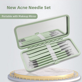 Sada nástrojov na liečbu akné, 5 kusov, nerezová oceľ, s zrkadlom, model fcztz-03
