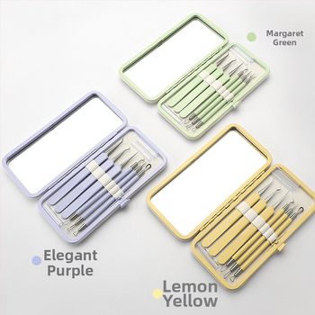 Sada nástrojov na liečbu akné, 5 kusov, nerezová oceľ, s zrkadlom, model fcztz-03