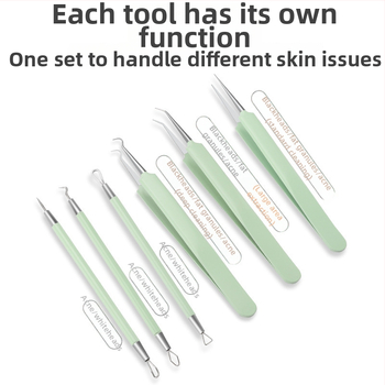Sada nástrojov na liečbu akné, 5 kusov, nerezová oceľ, s zrkadlom, model fcztz-03