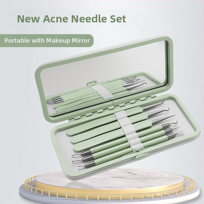Sada nástrojov na liečbu akné, 5 kusov, nerezová oceľ, s zrkadlom, model fcztz-03