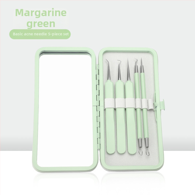 Sada nástrojov na liečbu akné, 5 kusov, nerezová oceľ, s zrkadlom, model fcztz-03