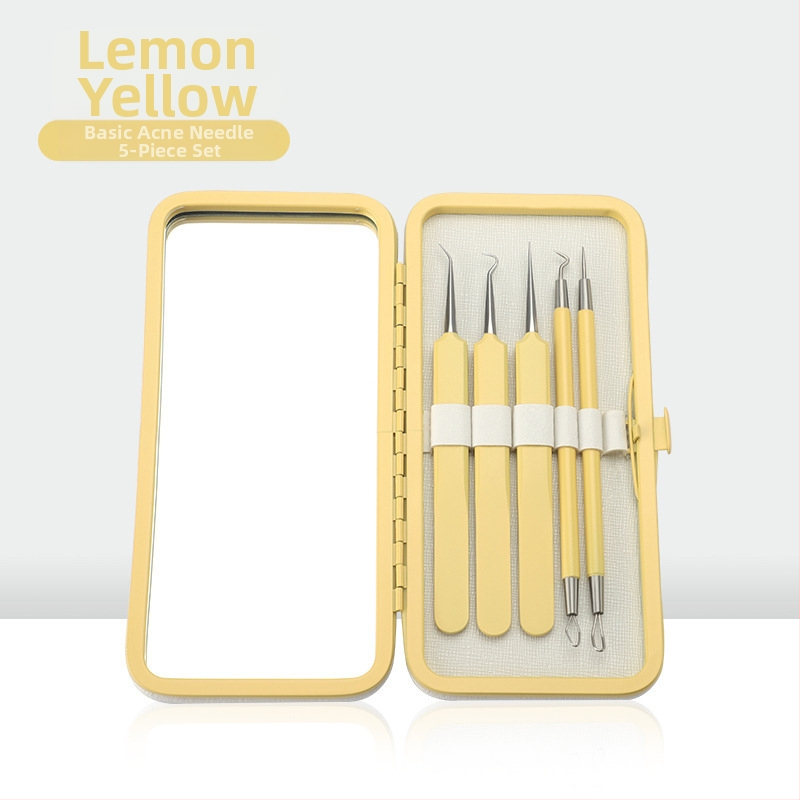 Sada nástrojov na liečbu akné, 5 kusov, nerezová oceľ, s zrkadlom, model fcztz-03