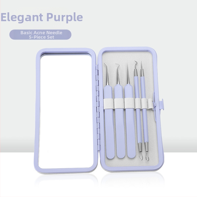 Sada nástrojov na liečbu akné, 5 kusov, nerezová oceľ, s zrkadlom, model fcztz-03