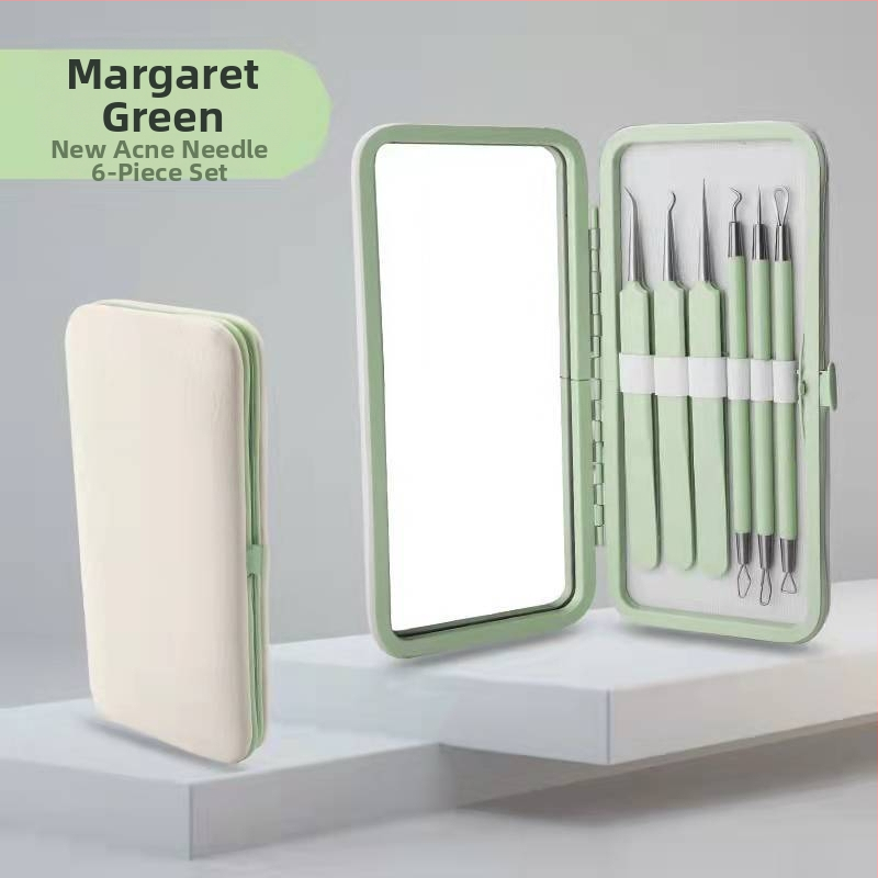 Sada nástrojov na liečbu akné, 5 kusov, nerezová oceľ, s zrkadlom, model fcztz-03