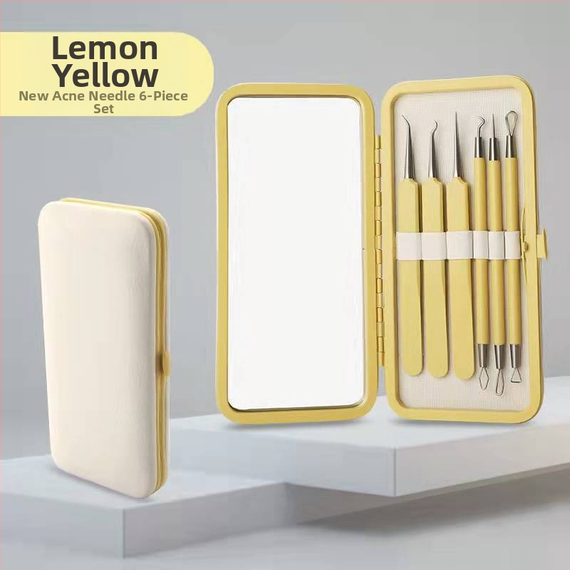 Sada nástrojov na liečbu akné, 5 kusov, nerezová oceľ, s zrkadlom, model fcztz-03