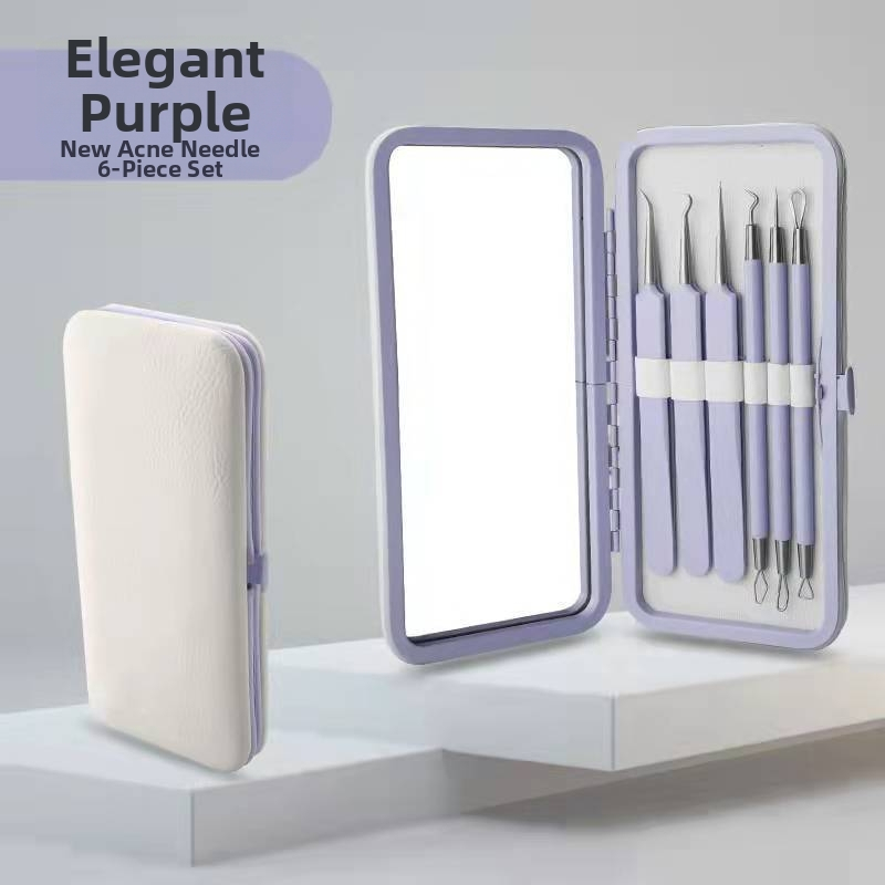 Sada nástrojov na liečbu akné, 5 kusov, nerezová oceľ, s zrkadlom, model fcztz-03